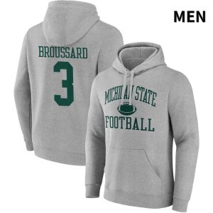 Men's Michigan State Spartans NCAA #3 Jarek Broussard Gray NIL 2022 Fanatics Branded Gameday Tradition Pullover Football Hoodie SP32P01LB